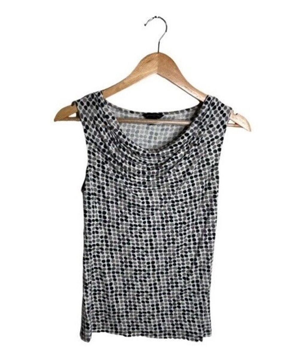 Banana Republic Cowl Neck Top Sleeveless Size XS Grey Oversized Polka Dot Office